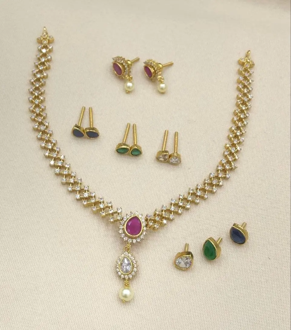 Aarohi Pearl Drop CZ Stone Exclusive Changeable Necklace Set